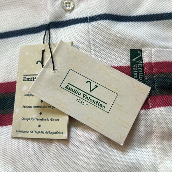 NWT vintage Emilio Valentino Red and White Polo Shirt with Classic Stripes - Picture 2 of 2